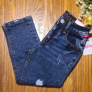 Justice NWT Girls Navy Distressed Mini Mom Jeans - Suze 7